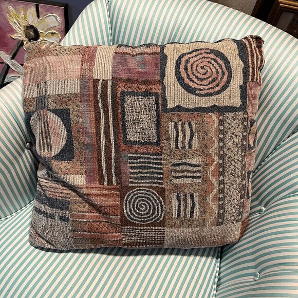 VTG 80s Abstract Geometric Woven Pillow 20x20 Earth Tone Southwest Deco - Picture 3 of 6